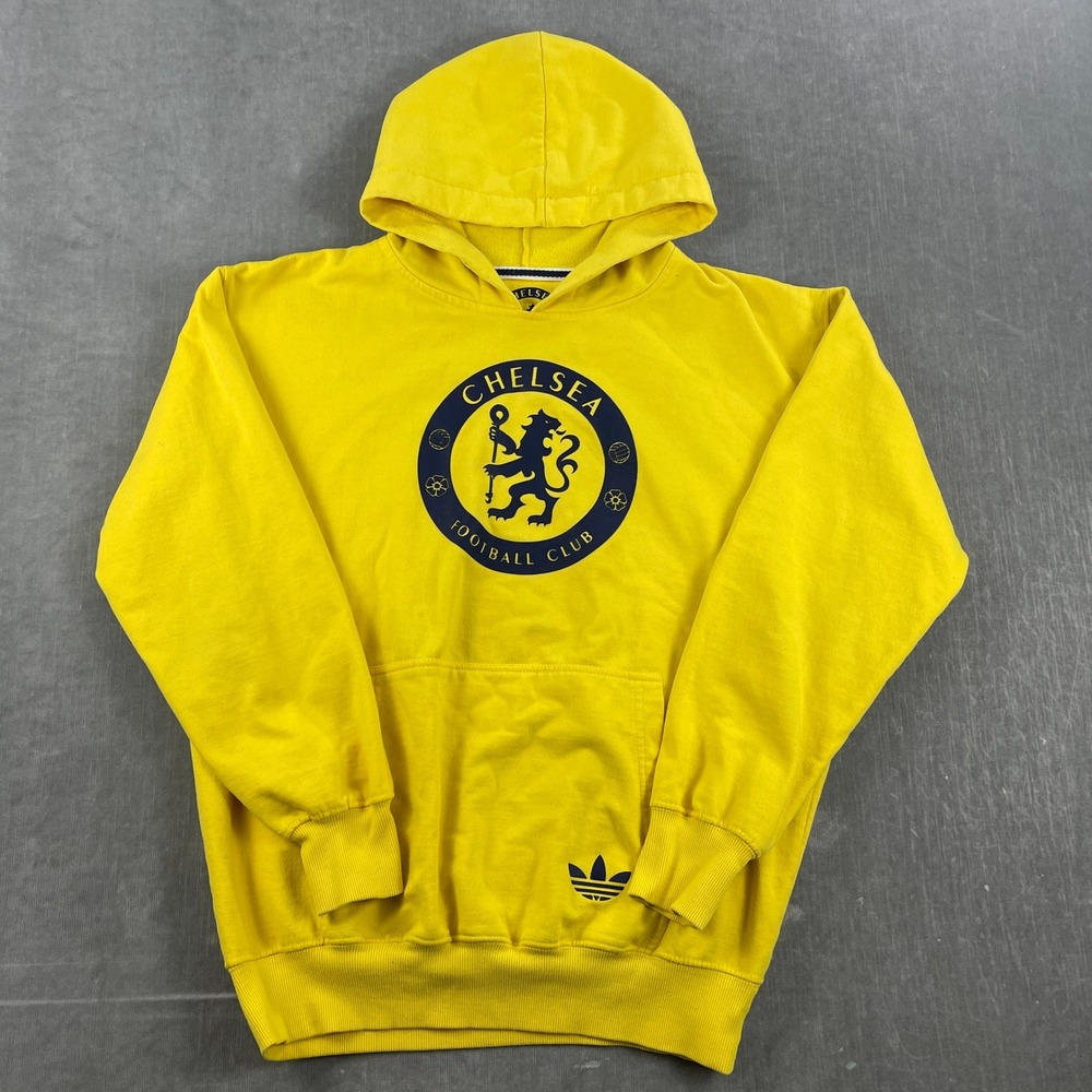 Chelsea Football Club Men XL Yellow Hoodie Trefoil Logo Soccer Sweatshirt